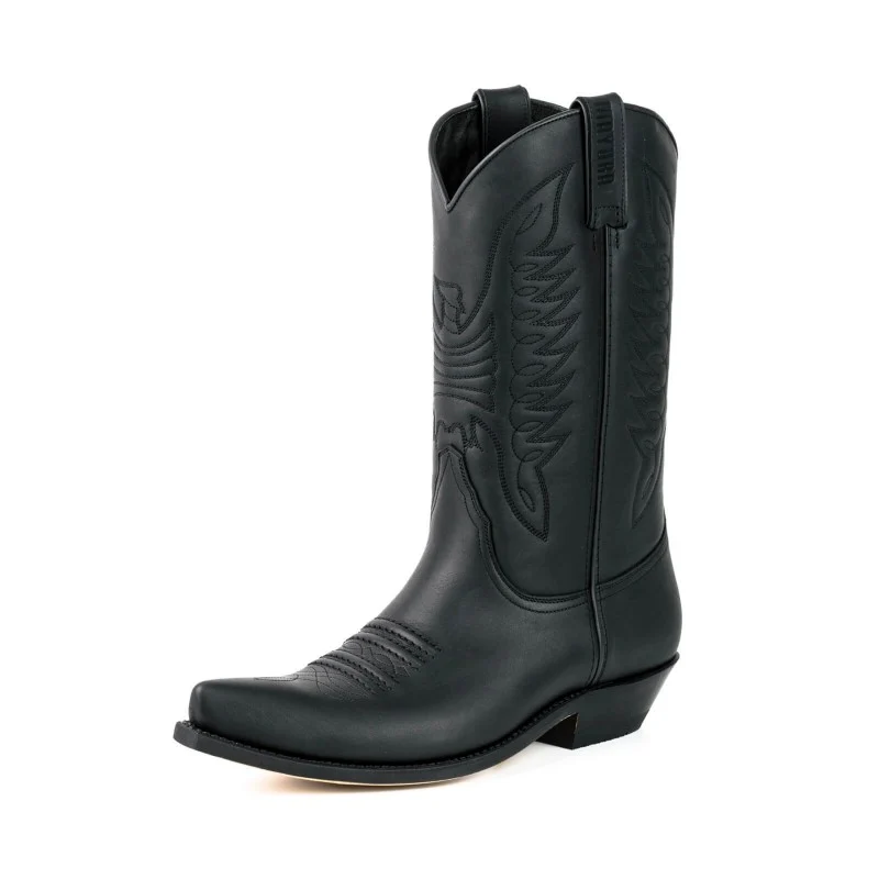 Cowboystiefel für Damen und Herren, handgefertigt aus schwarzem Leder, 20 Texanas