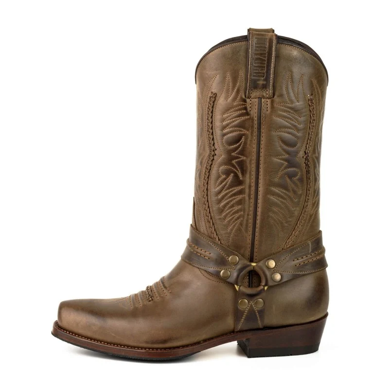 Handgefertigte Bikerstiefel für Herren und Damen aus braunem Leder 07 Texanas