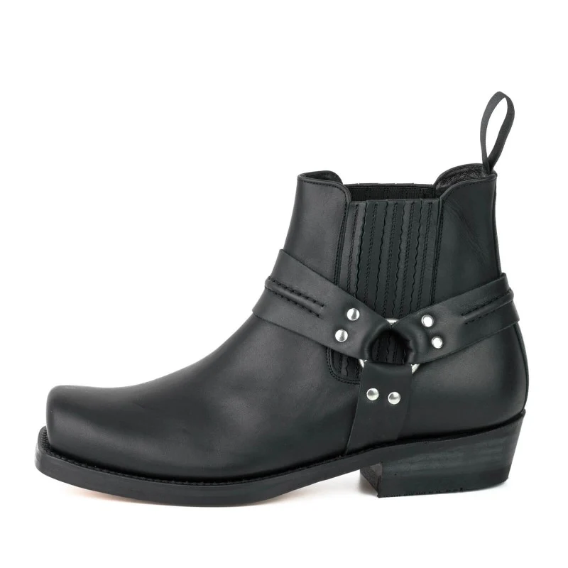 Handgefertigte Stiefeletten oder Bikerstiefel aus schwarzem Leder für Herren und Damen 04