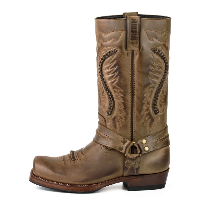Handgefertigte Bikerstiefel aus braunem Leder für Damen und Herren 02