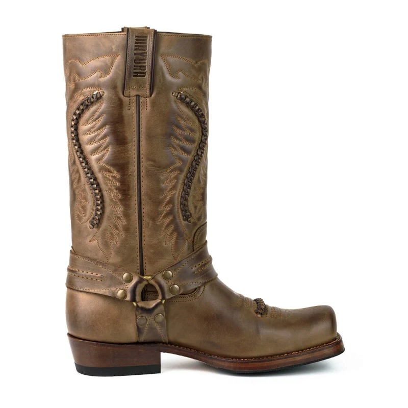 Handgefertigte Bikerstiefel aus braunem Leder für Damen und Herren 02