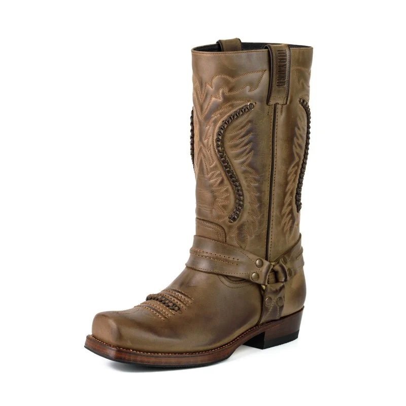 Handgefertigte Bikerstiefel aus braunem Leder für Damen und Herren 02