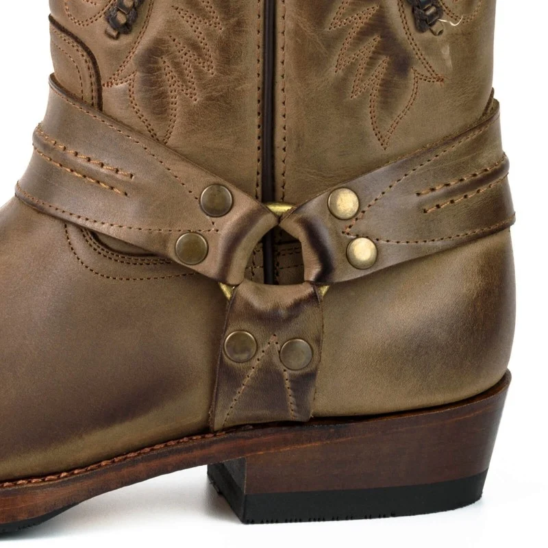 Handgefertigte Bikerstiefel aus braunem Leder für Damen und Herren 02