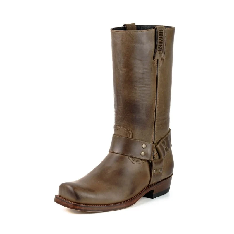 Handgefertigte Biker-Stiefel aus braunem Leder für Herren und Damen 01