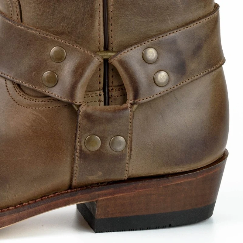 Handgefertigte Biker-Stiefel aus braunem Leder für Herren und Damen 01