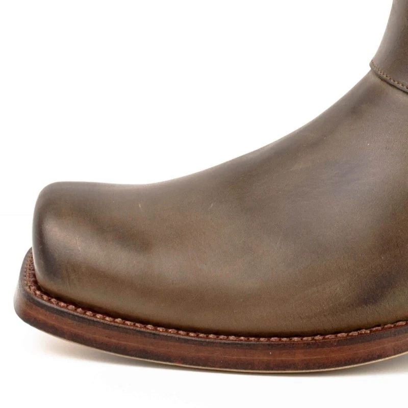 Handgefertigte Biker-Stiefel aus braunem Leder für Herren und Damen 01