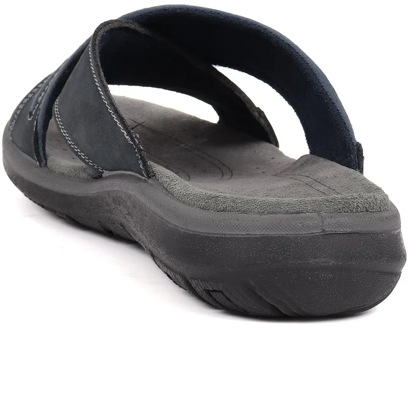 Slip-On Leather Mule Sandals - DDIN39019 / 325 426 - Navy
