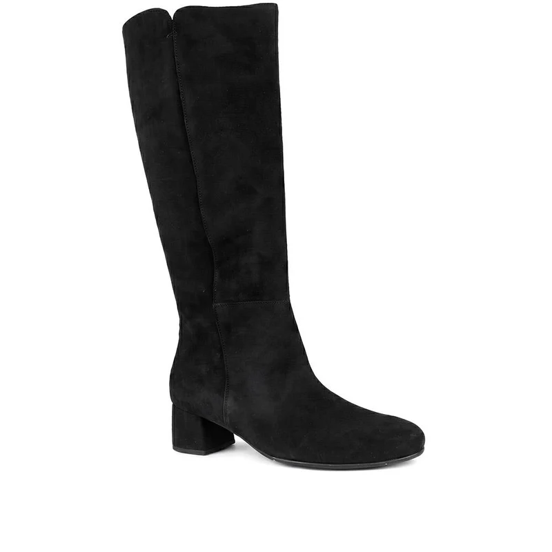 Gabor Leather Block Heel Long Boots - GAB44500 / 330 008 - Black Suede