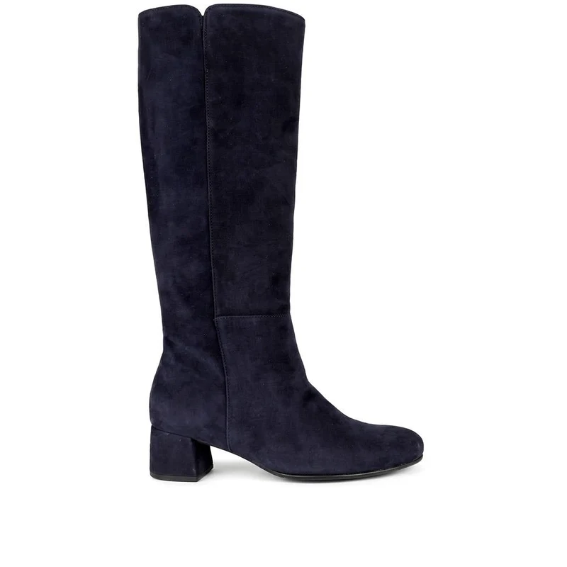 Gabor Leather Block Heel Long Boots - GAB44500 / 330 008 - Navy Suede
