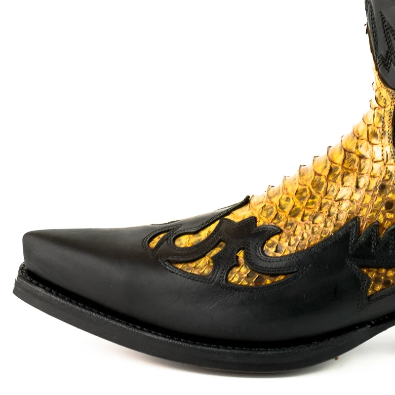 Cowboystiefel für Damen und Herren, exotisches handgefertigtes Leder, Schwarz und Gelb, 1935Texas