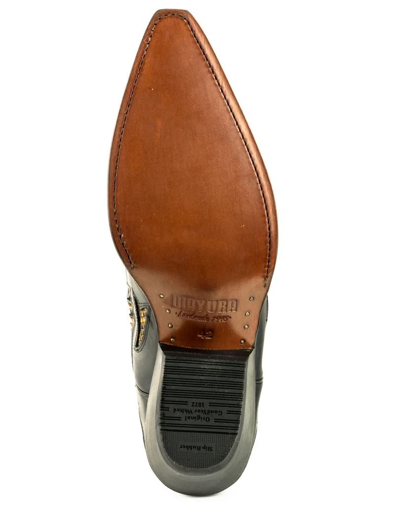 Cowboystiefel für Damen und Herren, exotisches handgefertigtes Leder, Schwarz und Gelb, 1935Texas