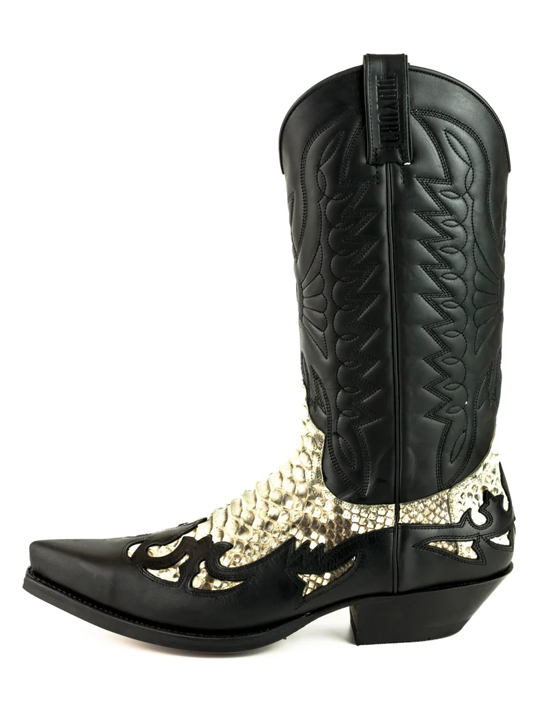 Cowboystiefel für Damen und Herren, exotisches handgefertigtes schwarzes und weißes Leder, 1935, Texas