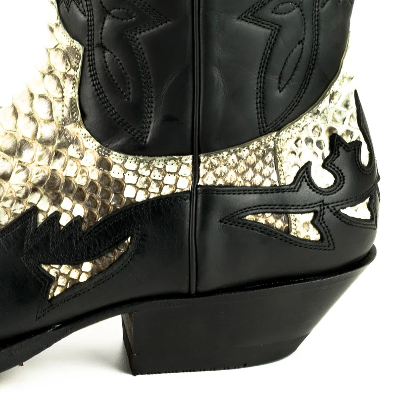 Cowboystiefel für Damen und Herren, exotisches handgefertigtes schwarzes und weißes Leder, 1935, Texas