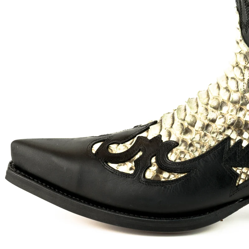 Cowboystiefel für Damen und Herren, exotisches handgefertigtes schwarzes und weißes Leder, 1935, Texas