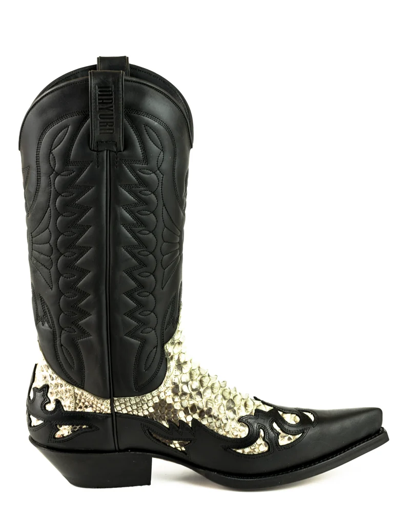 Cowboystiefel für Damen und Herren, exotisches handgefertigtes schwarzes und weißes Leder, 1935, Texas