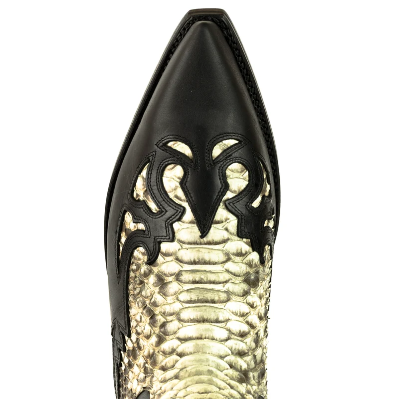 Cowboystiefel für Damen und Herren, exotisches handgefertigtes schwarzes und weißes Leder, 1935, Texas