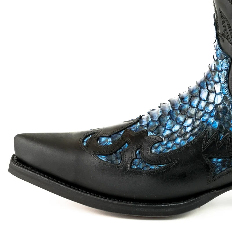 Cowboystiefel für Damen und Herren, exotisches handgefertigtes Leder, Schwarz und Blau, 1935Texas