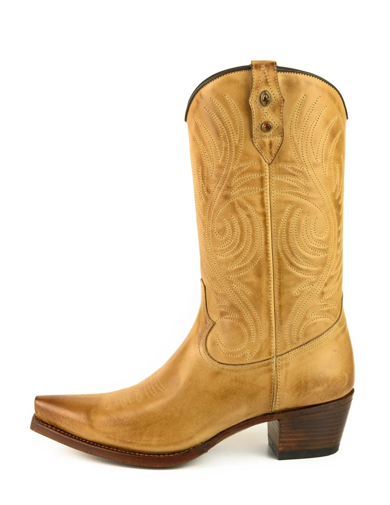 Handgefertigte Westernstiefel CowboyStiefel für Damen aus gelbem Leder 2536