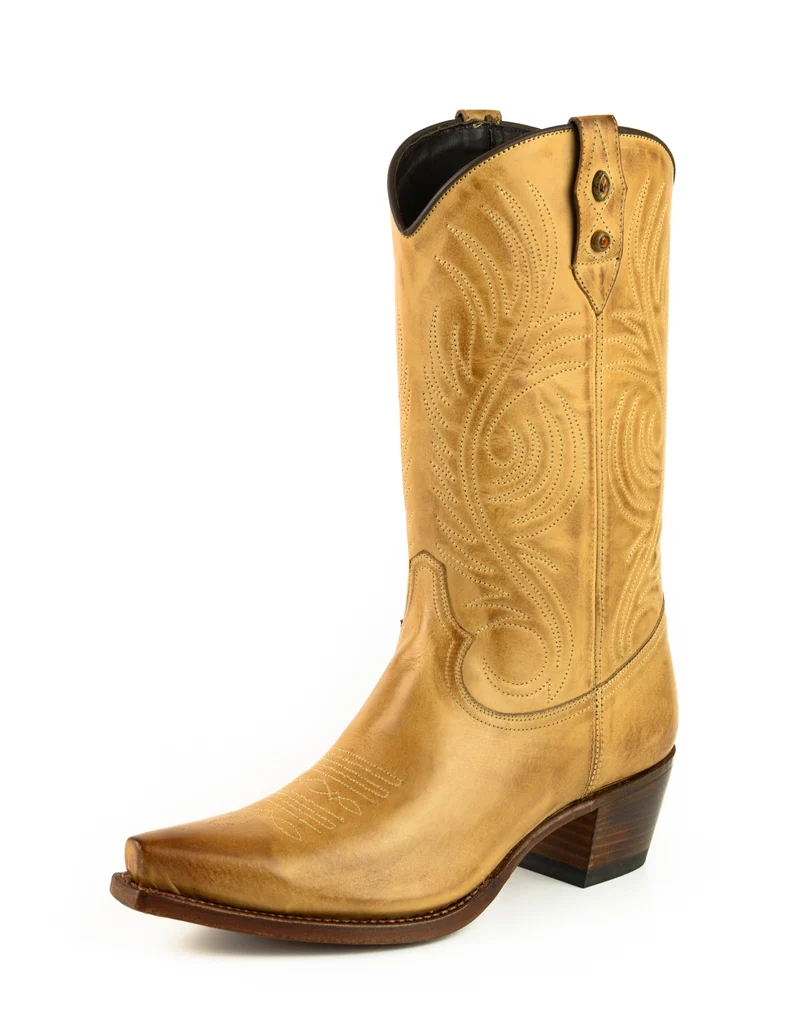 Handgefertigte Westernstiefel CowboyStiefel für Damen aus gelbem Leder 2536