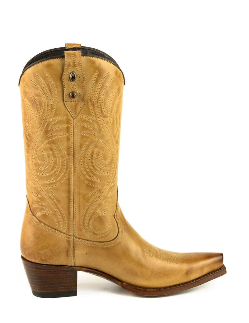 Handgefertigte Westernstiefel CowboyStiefel für Damen aus gelbem Leder 2536