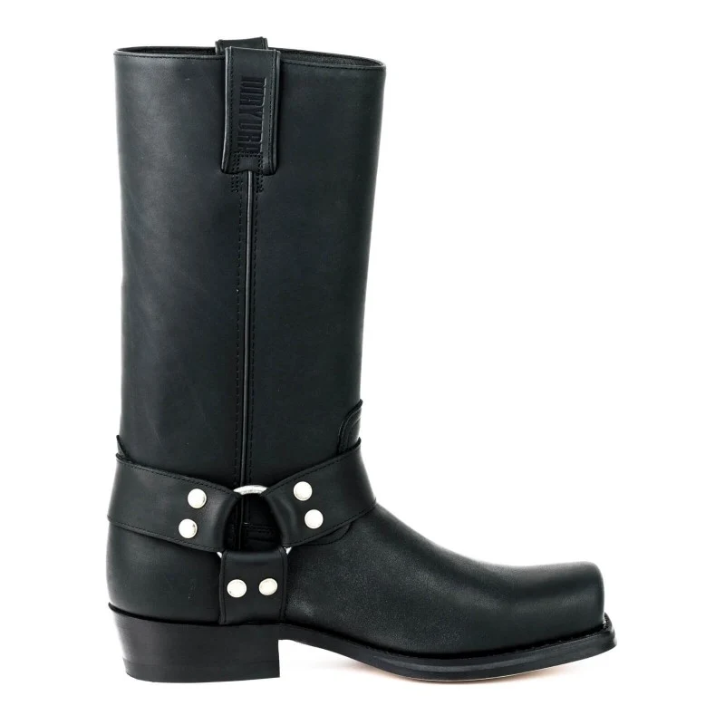 Handgefertigte Bikerstiefel aus schwarzem Leder für Herren und Damen 01