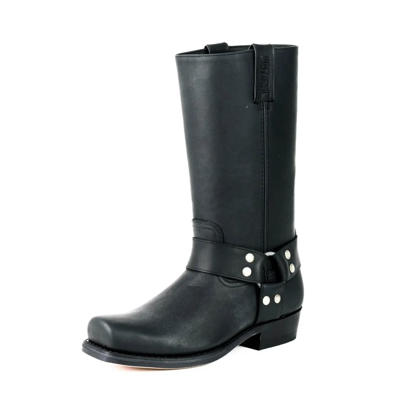 Handgefertigte Bikerstiefel aus schwarzem Leder für Herren und Damen 01