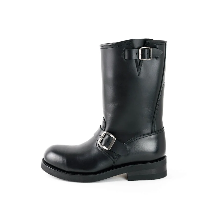 Handgefertigte Bikerstiefel aus schwarzem Leder für Herren und Damen 1590-6
