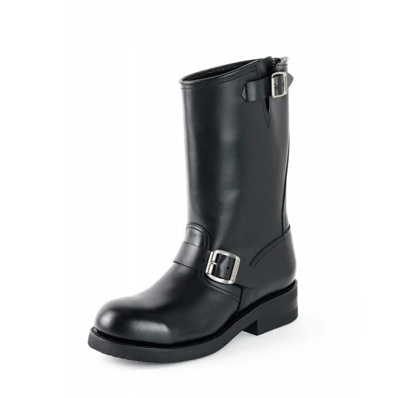 Handgefertigte Bikerstiefel aus schwarzem Leder für Herren und Damen 1590-6