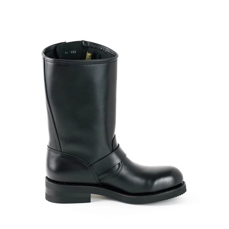 Handgefertigte Bikerstiefel aus schwarzem Leder für Herren und Damen 1590-6