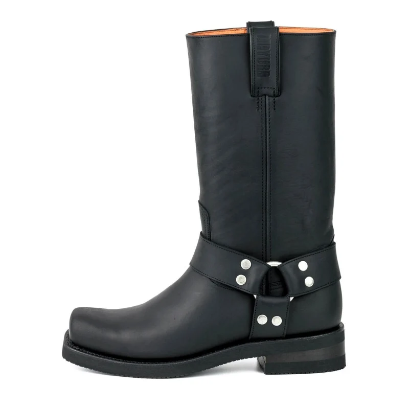Handgefertigte Bikerstiefel aus schwarzem Leder für Herren und Damen 1501-6