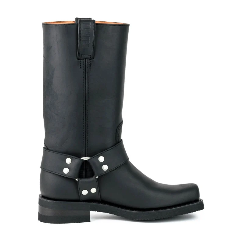 Handgefertigte Bikerstiefel aus schwarzem Leder für Herren und Damen 1501-6