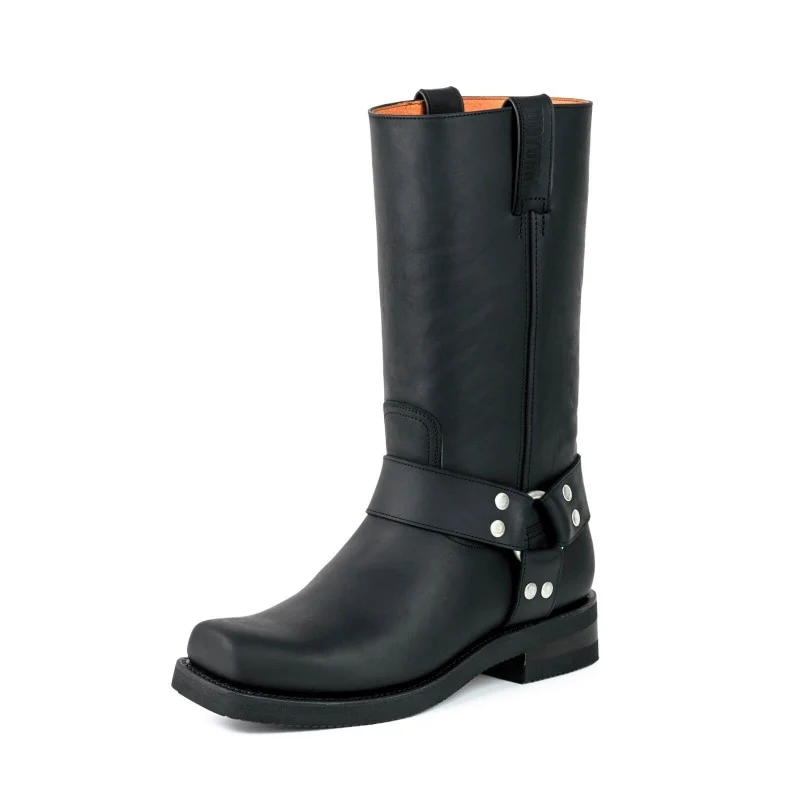 Handgefertigte Bikerstiefel aus schwarzem Leder für Herren und Damen 1501-6