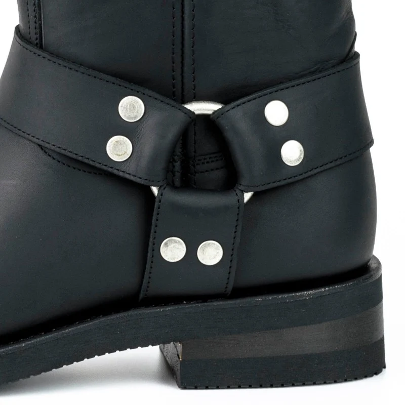 Handgefertigte Bikerstiefel aus schwarzem Leder für Herren und Damen 1501-6