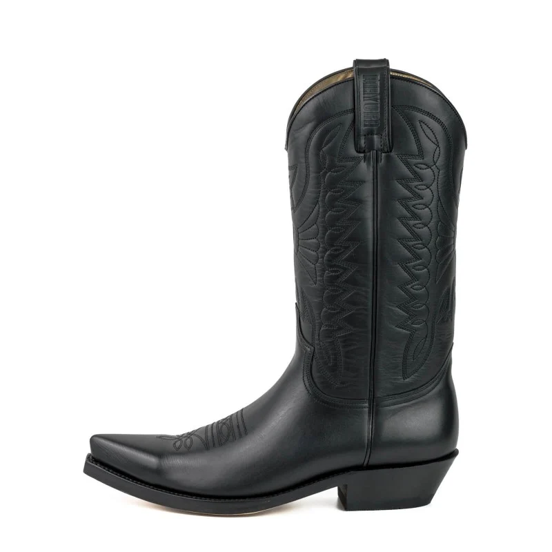 Cowboystiefel für Damen und Herren, handgefertigt aus schwarzem Leder, 1920 Texanas