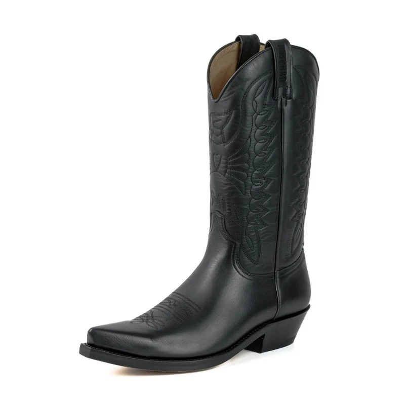 Cowboystiefel für Damen und Herren, handgefertigt aus schwarzem Leder, 1920 Texanas
