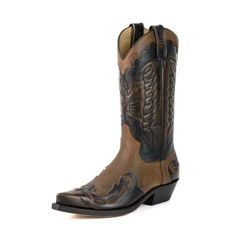 Cowboystiefel für Damen und Herren, handgefertigtes Leder, Braun und Grau, Silber, 1927 Texanas