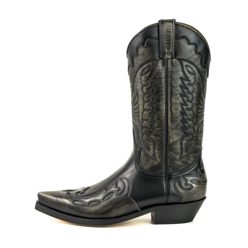 Cowboystiefel für Damen und Herren, handgefertigtes Leder, Schwarz und Grau, Silber, 1927 Texanas