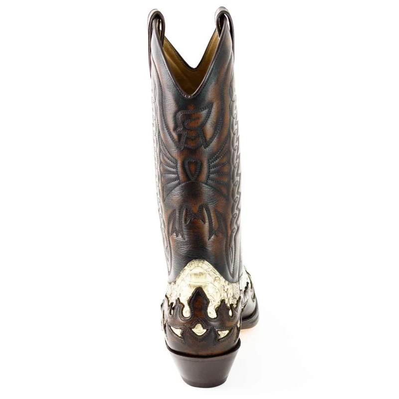 Damen- und Herren-Cowboystiefel, exotisches handgefertigtes braunes und weißes Leder, 1935-C Texanas