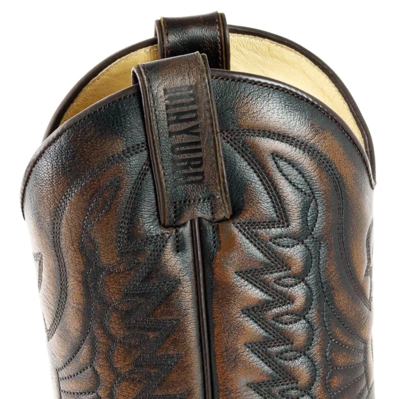 Damen- und Herren-Cowboystiefel, exotisches handgefertigtes braunes und weißes Leder, 1935-C Texanas