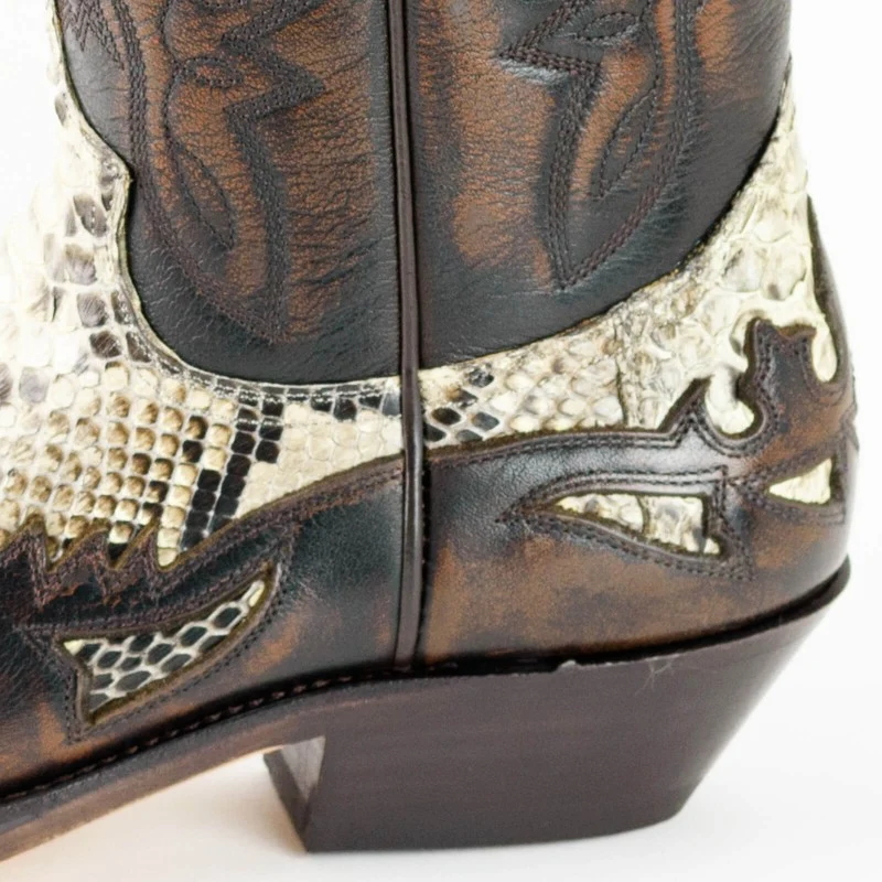 Damen- und Herren-Cowboystiefel, exotisches handgefertigtes braunes und weißes Leder, 1935-C Texanas