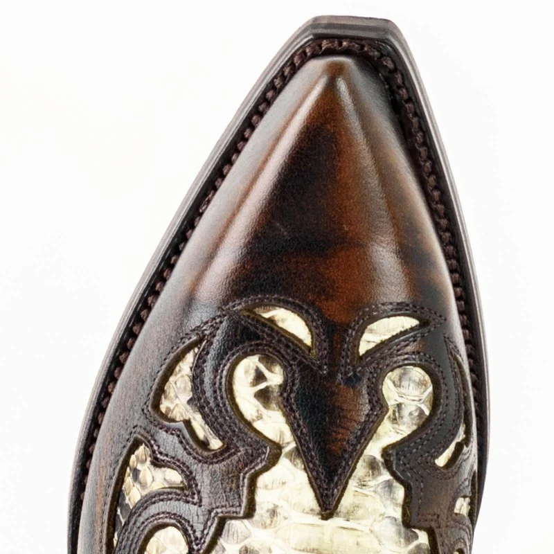 Damen- und Herren-Cowboystiefel, exotisches handgefertigtes braunes und weißes Leder, 1935-C Texanas