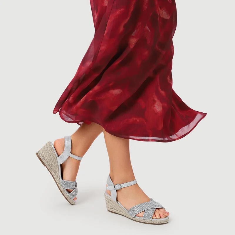Tall Wedge-Heeled Espadrilles - WBINS41041 / 327 222 - Silver