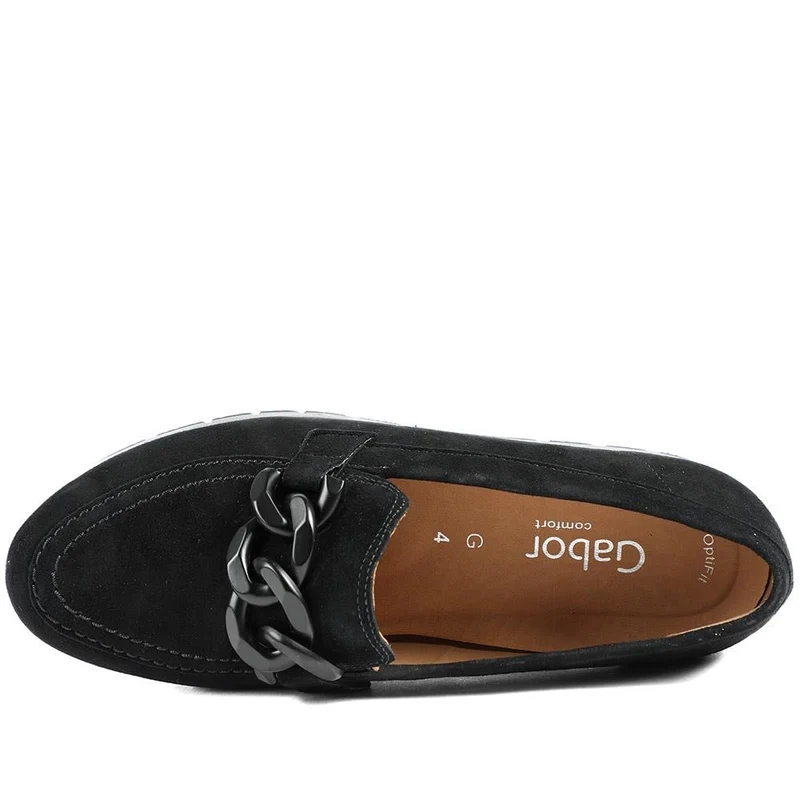 Gabor Wide Fit Leather Wedge Heel Moccasins - GAB42019 / 329 522 - Black