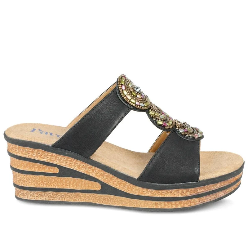 Wedge Heel Jewelled Sandals - WBINS43087 / 329 160 - Black