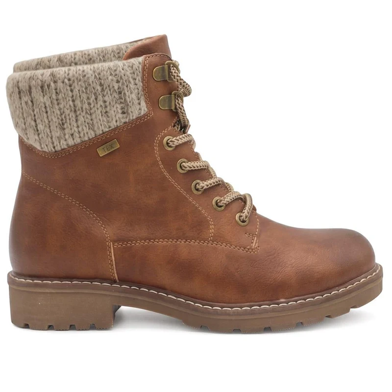Knitted Cuff Lace Up Ankle Boots - SHINN44001 / 329 988 - Brown