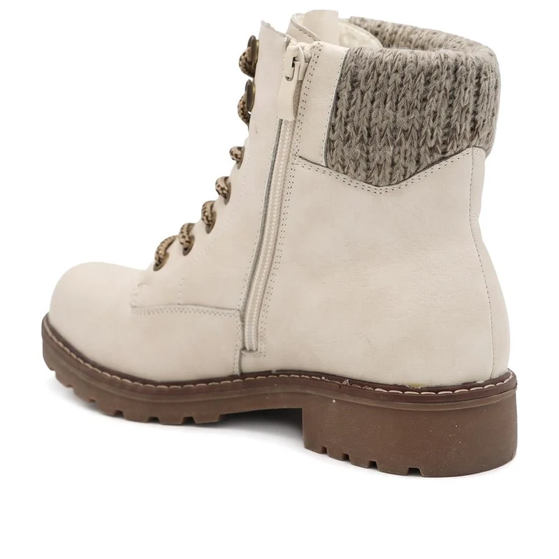 Knitted Cuff Lace Up Ankle Boots - SHINN44001 / 329 988 - Off White