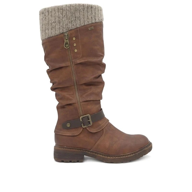 Wide Fit Wide Calf Knitted Cuff Boots - SHINN44003 / 330 073 - Tan