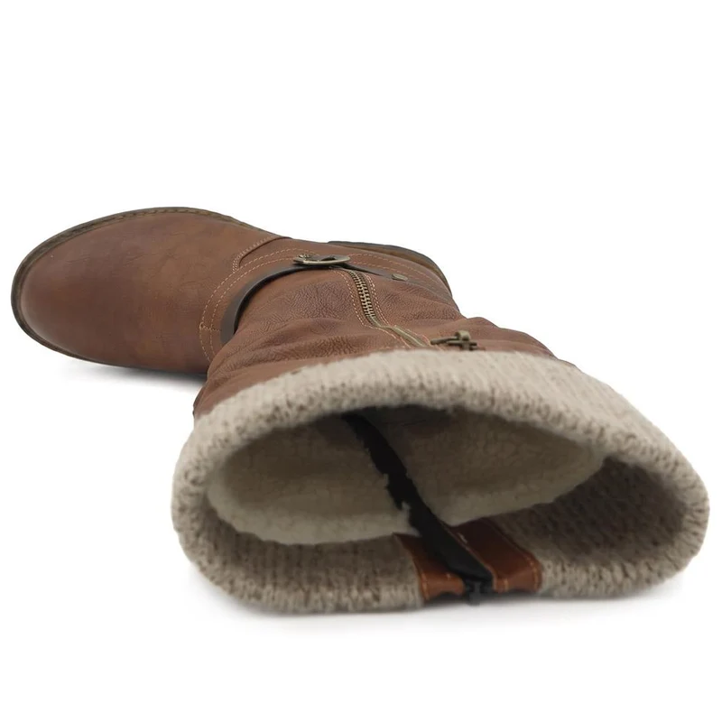 Wide Fit Wide Calf Knitted Cuff Boots - SHINN44003 / 330 073 - Tan