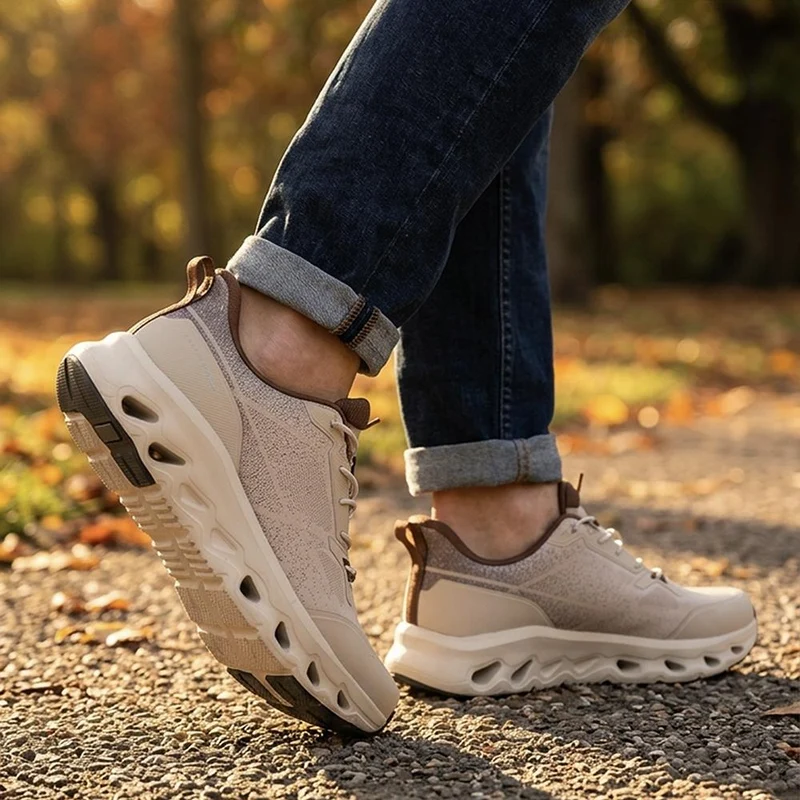 Wide Fit Memory Foam Sporty Trainers - BOJIE44003 / 330 185 - Taupe
