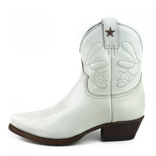 Damen-Cowboystiefel oder Stiefeletten, handgefertigt aus weißem Leder, 2374 Texanas